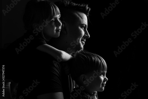 caucasian Family Portrait in Black and White Poster Mural XXL