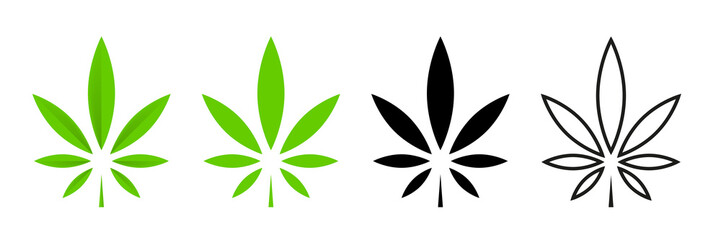 Wall Mural - Cannabis leafs vector isolated icon. Vector illustration. Cbd cannabis sign hemp oil. Marijuana icon set. Cannabis icon weed icon vector.