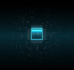 Poster - Embedded SIM concept. New mobile communication technology. Concept for mobile sim card technology and network. Futuristic projection esim card. vector illustration  5G Sim Card. Wireless cellphone.