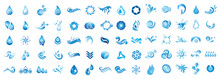 Water Splash Vector And Drop Logo Set - Isolated On White Background. Vector Collection Of Flat Water Splash And Drop Logo. Icons For Droplet, Wave, Rain, Raindrop, Company Logo And Bubble Design