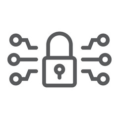 Poster - Cyber security line icon, technology and protection, padlock sign, vector graphics, a linear pattern on a white background, eps 10.