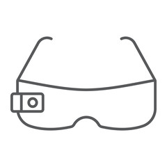 Fototapete - Smart glasses thin line icon, technology and device, glasses with camera sign, vector graphics, a linear pattern on a white background, eps 10.