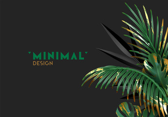 Wall Mural - tropical background with palm leaves in black color realistic 3d. modern minimal design. vector illu