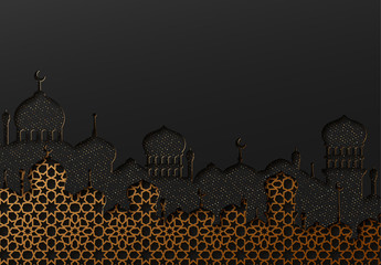 Canvas Print - Arabic style background with temples and mosques. vector illustration