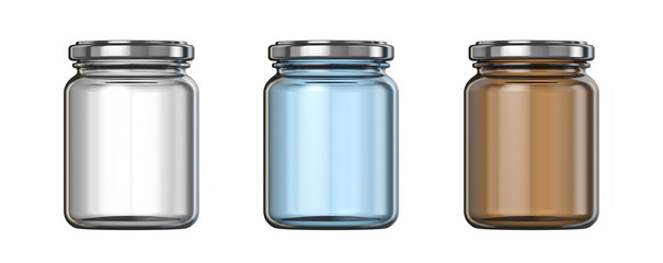 White, blue and brown big glass jars template 3D