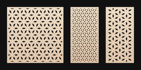 Wall Mural - Laser cut pattern. Vector stencil with abstract floral geometric grid, ornament in Asian style. Decorative template for laser cutting panel of wood, paper, metal, plastic. Aspect ratio 1:1, 1:2