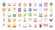 Happy Easter Flat Style Icon Set Vector Design