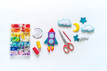 Wall Mural - Rocket craft space toy. Made from felt.