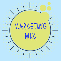 Fototapete - Word writing text Marketing Mix. Business photo showcasing Set of actions uses to promote the brand in the market Asymmetrical uneven shaped format pattern object outline multicolour design