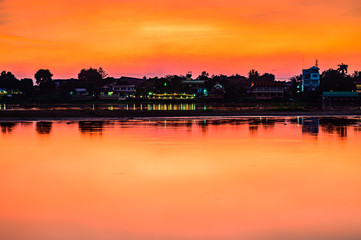 Canvas Print - Sunset with twilight light at Ping river