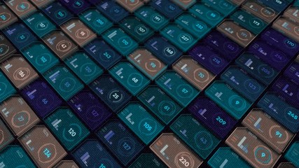 Poster - Abstract background of numbers in cells flowing slowly on black background, seamless loop. Animation. Computers and digital information technology concept.