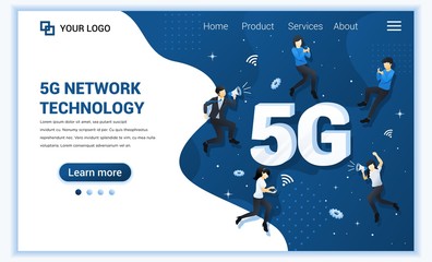 Poster - 5G network technology concept. Internet systems telecommunication service. People using High speed wireless connection 5G. Flat vector illustration
