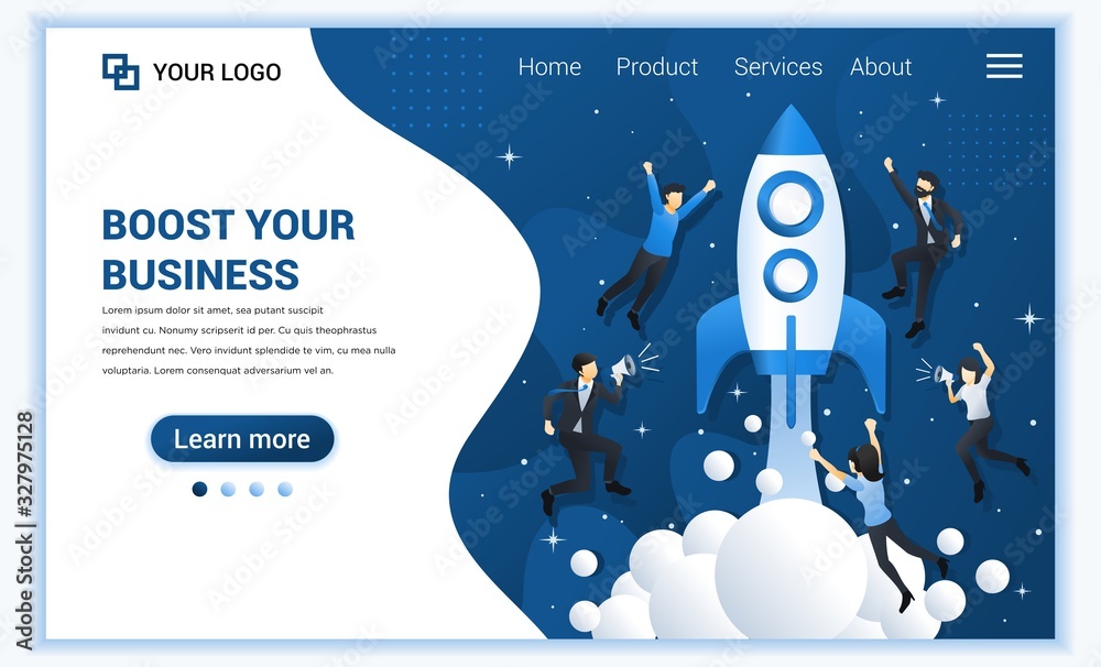 Business start up concept with people flying with a rocket launch to ...