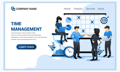 Fototapete - Modern flat web page design concept of time management with People filling out the schedule on screen. Flat landing page template. vector illustration