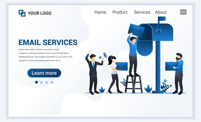 Poster - Landing page template of Email marketing, mailing services with characters. Modern flat web page design concept for website and mobile website. Vector illustration