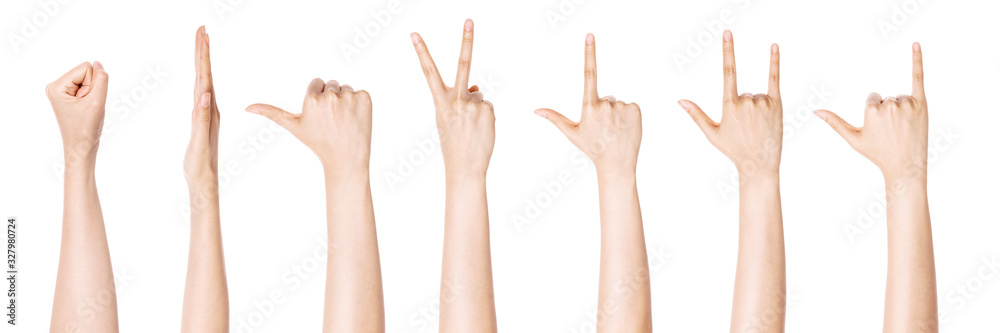 A set, group of finger gesture isolated on white. - obrazy, fototapety, plakaty 