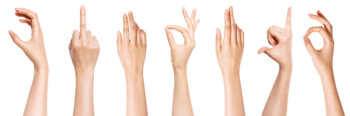 a set of hand gesture isolated on white.