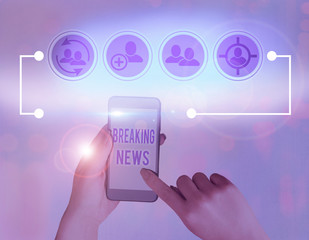 Poster - Handwriting text Breaking News. Conceptual photo Newly received info about an event and currently occurring