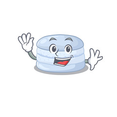 Sticker - Waving friendly blueberry macaron mascot design style