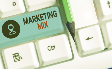 Fototapete - Word writing text Marketing Mix. Business photo showcasing Set of actions uses to promote the brand in the market