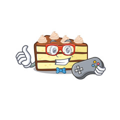 Wall Mural - Smiley gamer chocolate slice cake cartoon mascot style