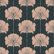 Vintage Seamless Pattern With Pink Flowers. Art Nouveau Style. Vector Illustration. Vintage Fabric, Textile, Wrapping Paper, Textiles, Wallpaper. Retro Hand Drawn.