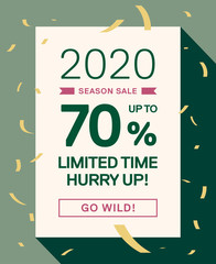 Poster - 70% Discount Banner. Creative Vector Illustration Email announcement Modern Design Template. Nature Colors.  Discount Coupon 70% 2020 Season Sale. Limited Time Special Offer Promo Campaign Web Banner.