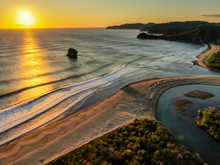 Beautiful Aerial View Of A Sunset In  Naranjo Beach - Witch Rock Costa Rica