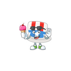 Poster - Uncle sam hat mascot cartoon style eating an ice cream