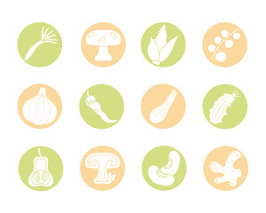 Wall Mural - icon set of healthy vegetables, block detail style