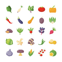 Wall Mural - colorful vegetables icon set, flat detail style