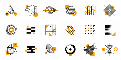 abstract universal trend halftone geometric vector shapes set illustration, design element for magaz