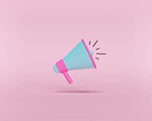 Fototapete - cartoon style, minimal Megaphone isolated on pastel pink background. business promotion, announcement, advertising concept. 3d rendering