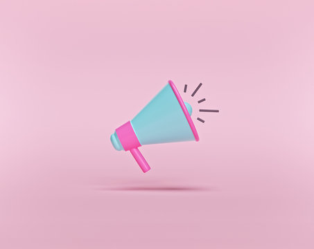 cartoon style, minimal Megaphone isolated on pastel pink background. business promotion, announcement, advertising concept. 3d rendering