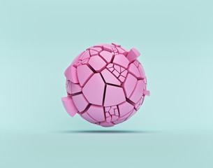 Poster - pink cracked sphere. Abstract geometric shapes. Modern background design for poster, cover, branding, banner. 3d rendering