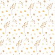 Hand drawn seamless pattern of oat grains, flakes, oat milk, bottles. Healthy, organic daily nutrition. Cute doodle vector for print, card, poster, wrapping paper on white background.