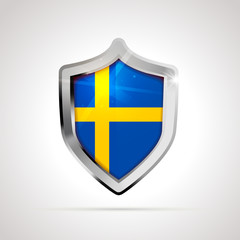 Wall Mural - Sweden flag projected as a glossy shield on a white background