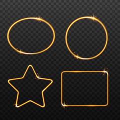 Golden sparkling light frame set - oval, circle, star and rectangle borders