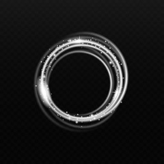 Wall Mural - Magic white light ring with sparkly stars isolated on black background
