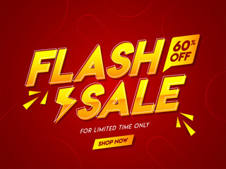 Wall Mural - Flash Sale Text with 60% Discount Offer on Red Background for Advertising Poster Design.