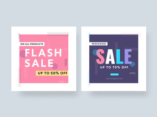Wall Mural - Flash Sale and Weekend Sale Poster Design with Best Discount Offer in Two Color Option.