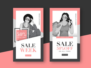 Wall Mural - Sale Template or Flyer Design with 50% Discount Offer and Modern Young Girl in Two Option.