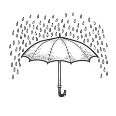 Wall Mural - umbrella protects from rain sketch engraving vector illustration. T-shirt apparel print design. Scratch board imitation. Black and white hand drawn image.