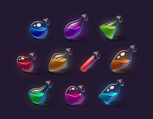 Leinwandbilder - Set of vector icons, objects, things, item. Game concept and design. Design element. Magical magic. Game assets and tile. Fantasy, fiction style.