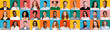 Collage Of Diverse People Portraits On Colorful Backgrounds, Panorama