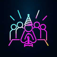 Poster - birthday with cake in nolan style icon. Simple thin line, outline vector of birthday icons for ui and ux, website or mobile application