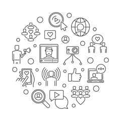Poster - Influencer vector round social media concept linear illustration
