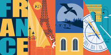 Paris, France Vector Skyline Illustration, Postcard. Travel To France Modern Flat Graphic Design Element