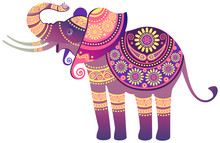 Indian Elephant. Image Stylized As The Culture Of India. Vector Graphics