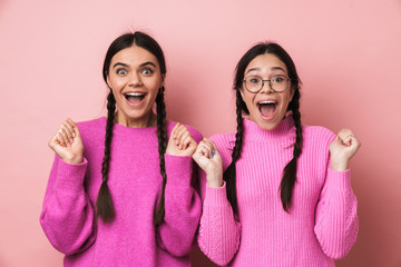 Sticker - Image of two teenage girls with braids screaming and expressing delight